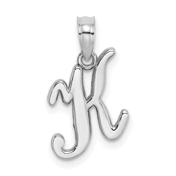 10K White Gold Polished K Script Initial Charm - Picture 1 of 9